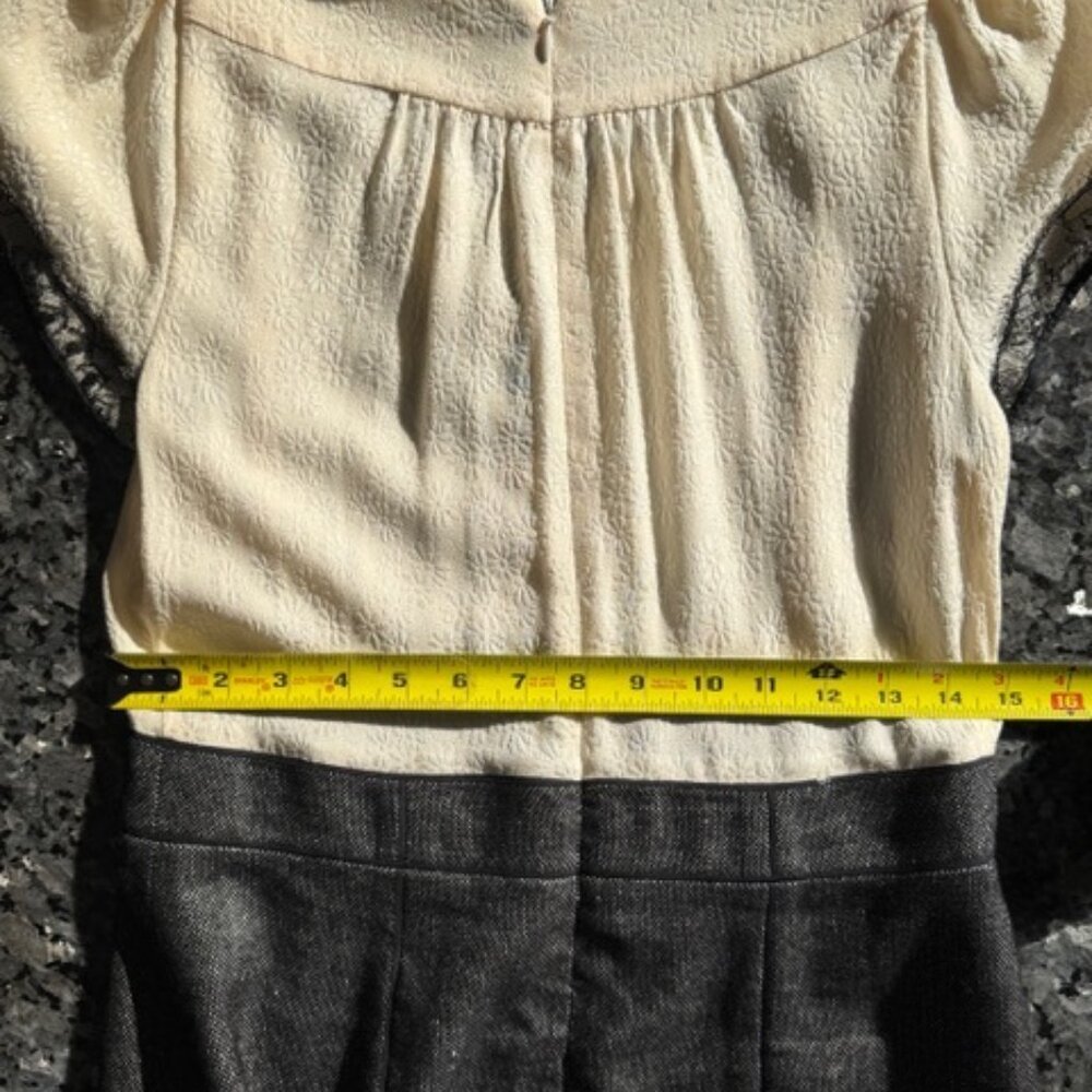 Rebecca Taylor Printed Lace Cream and Gray Wool Blend A-Line Dress Size 10 - Picture 8 of 14